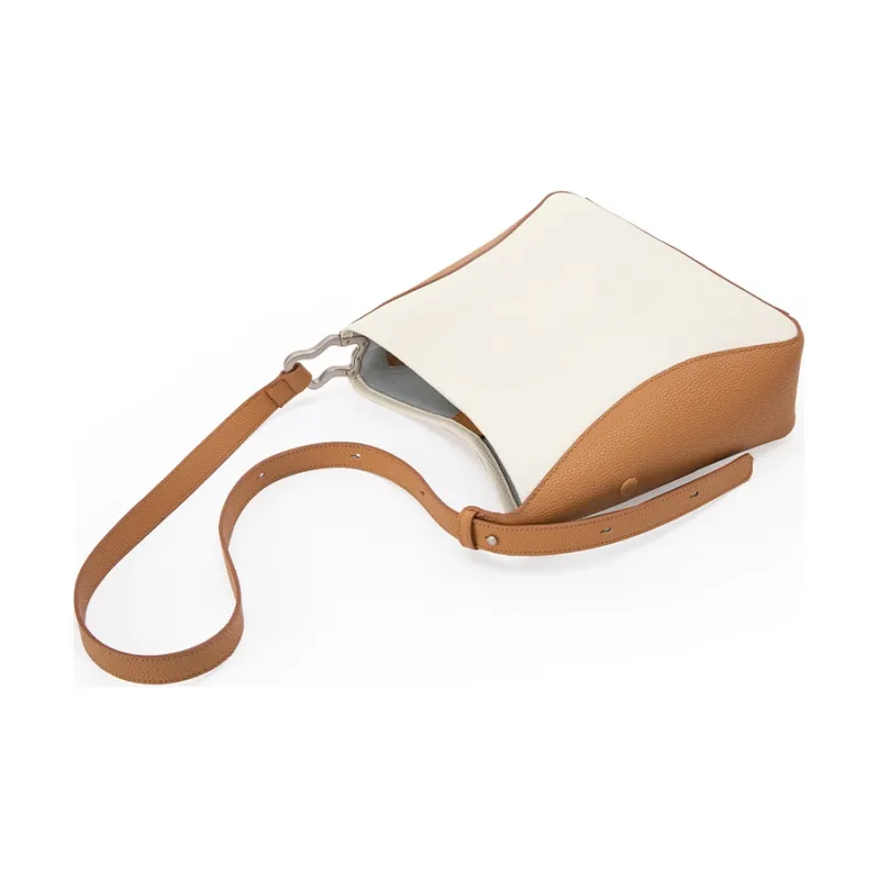 VENOF Cow Leather Bucket Bag, Shoulder Bag Women's Oak Skin White/Misty Blue-2