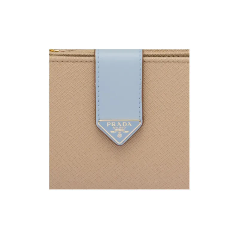 PRADA Saffiano Leather Wallet Trumpets Women's Sand/Light Blue-5