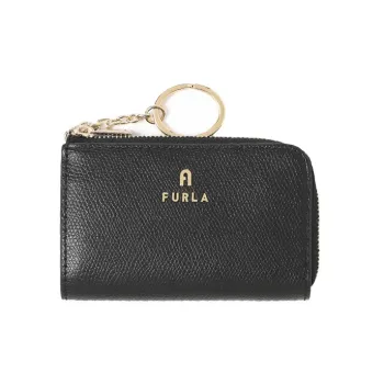 Furla Leather Card Holder Key Pouch Women's Black