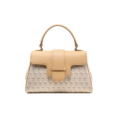 VANESSA HOGAN Monogram Cow Leather Shoulder Bag Crossbody Bag Handbag Medium Size Women's Milk Tea