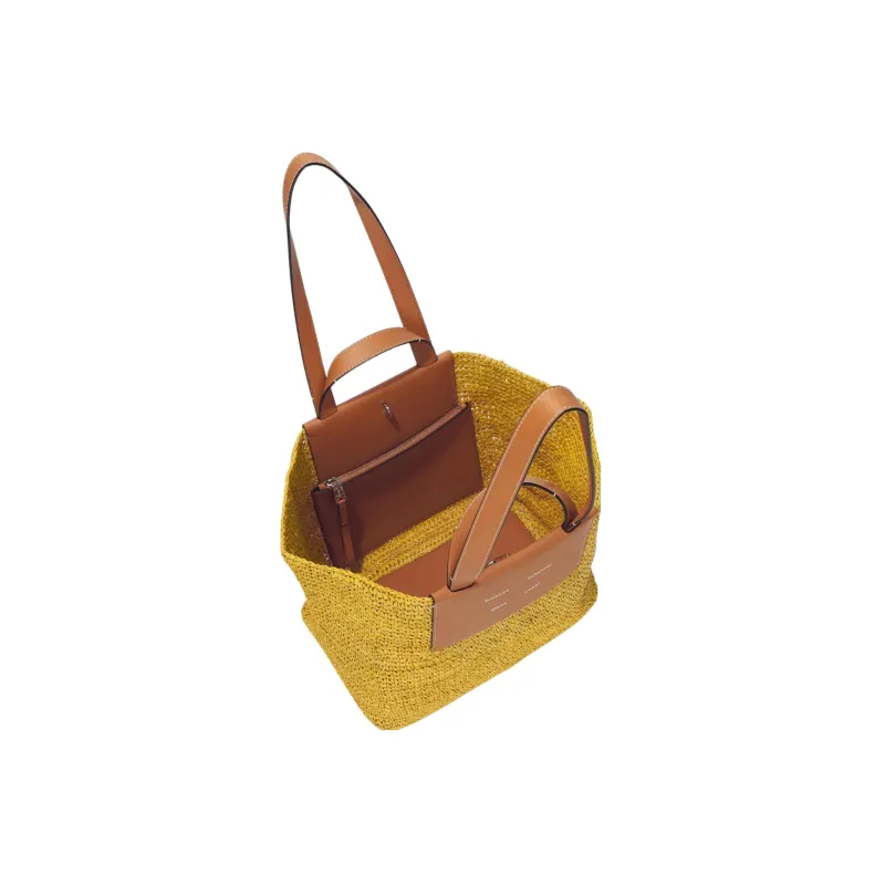 PROENZA SCHOULER Raffia With Leather Tote Bag Shopping Bag Shoulder Bag Handbag Large Size Women's Yellow-3