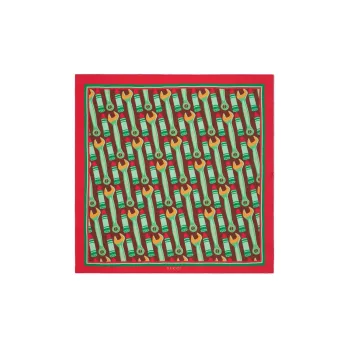 GUCCI Silk Scarves Women's Red/Umber/Green