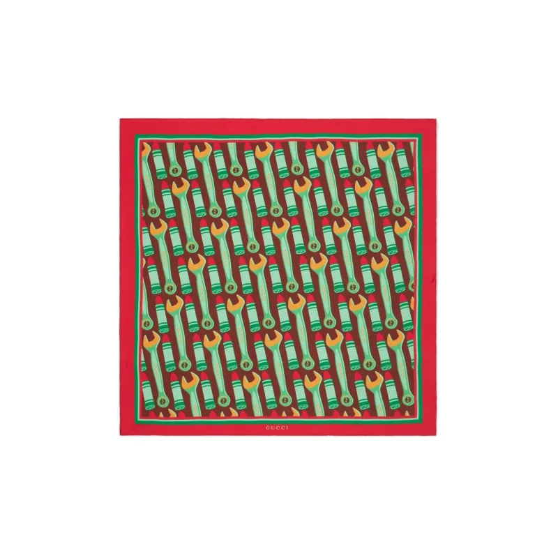 GUCCI Silk Scarves Women's Red/Umber/Green-0