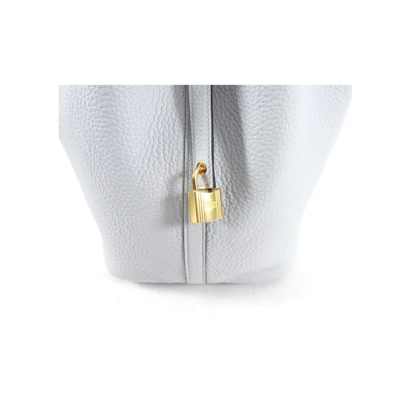 HERMES Picotin Lock Clemence Bullock Leather Basket Bag, Bucket Bag, Handbag 22 Women's 08 Pale Light Blue/Grail Blue-3