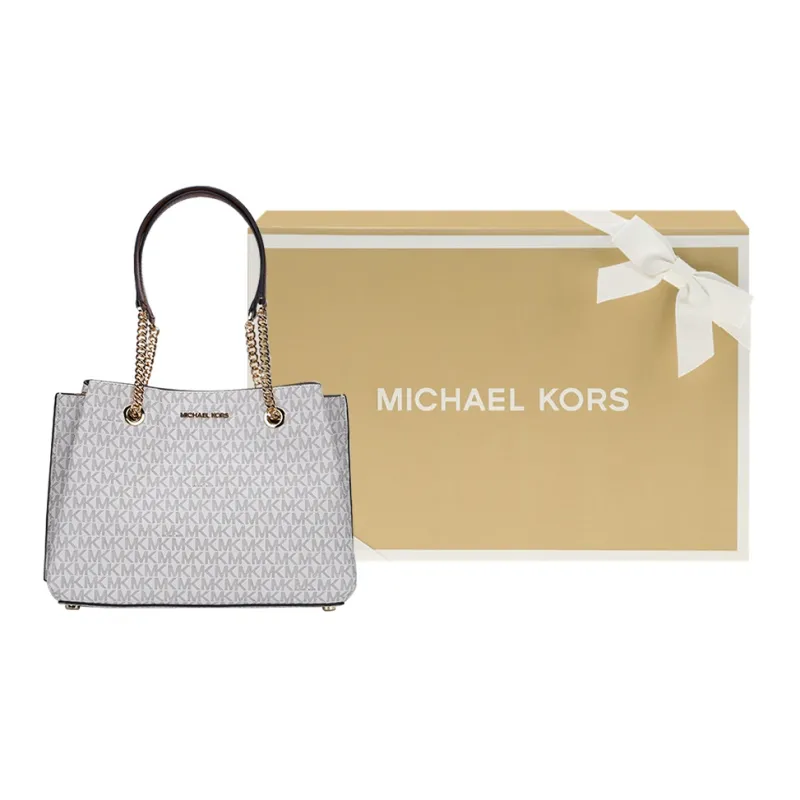 MICHAEL KORS Teagen Canvas Handbag Shoulder Bag Women's Vanilla White & Brown-8