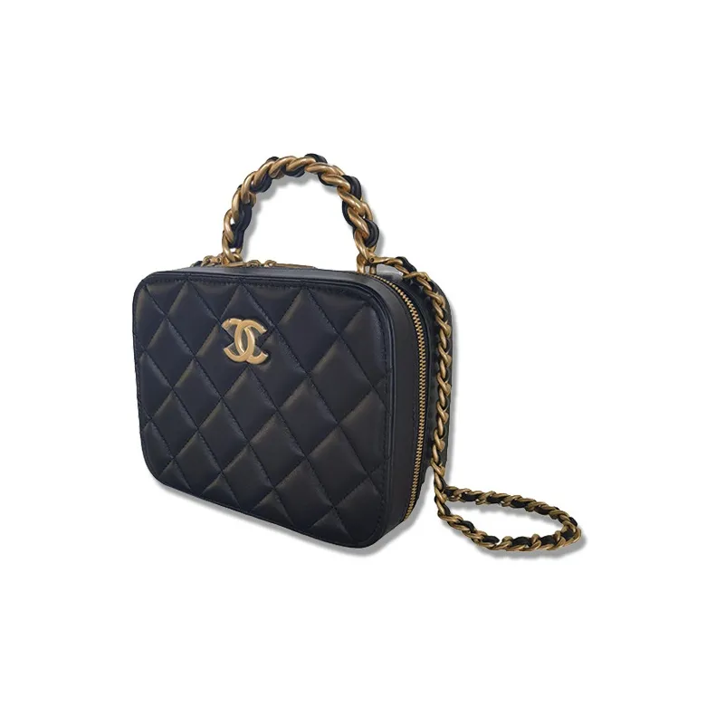 CHANEL Sheepskin Makeup Bag, Chain Bag, Shoulder Bag, Crossbody Bag Women's Black-1