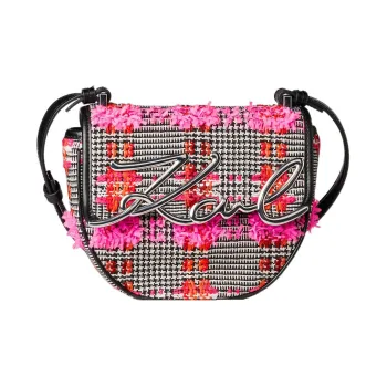KARL LAGERFELD Cow Leather Saddle Bag Shoulder Bag Crossbody Bag Small Size Women's Black/Purple