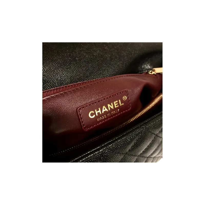 CHANEL Coco Handle Grain Embossed Calfskin Chain Bag, Handbag, Shoulder Bag, Crossbody Bag Medium Size Women's Black-5