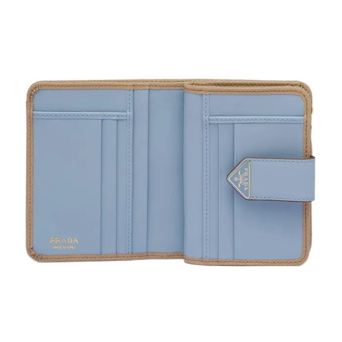 PRADA Saffiano Leather Wallet Trumpets Women's Sand/Light Blue-4