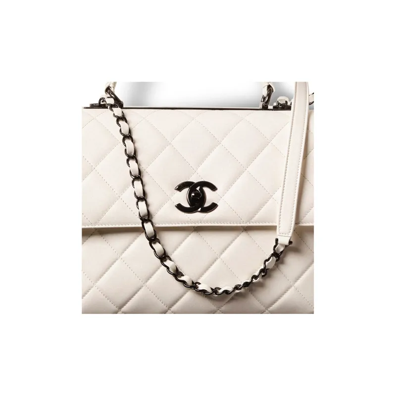 CHANEL Trendy Cc Sheepskin Flap Bag Handbag Tubas Women's Black/White-2