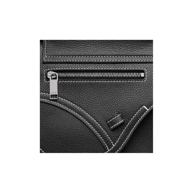 DIOR Grained Calfskin Saddle Bag, One Shoulder Crossbody Bag, Sling Bag, Fanny Pack Men's Black-5