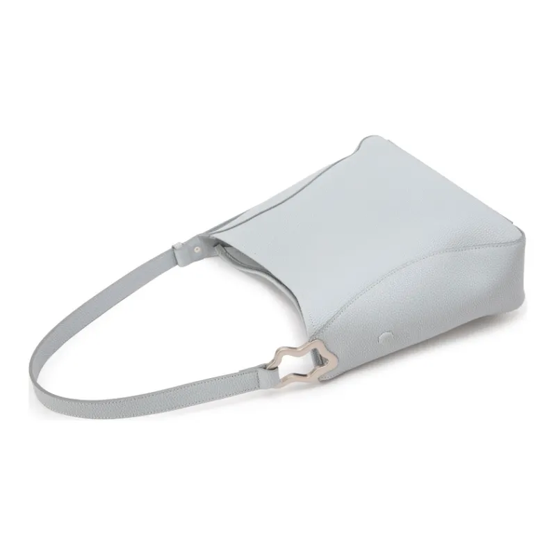 VENOF Cow Leather Bucket Bag, Shoulder Bag Women's Oak Skin White/Misty Blue-10