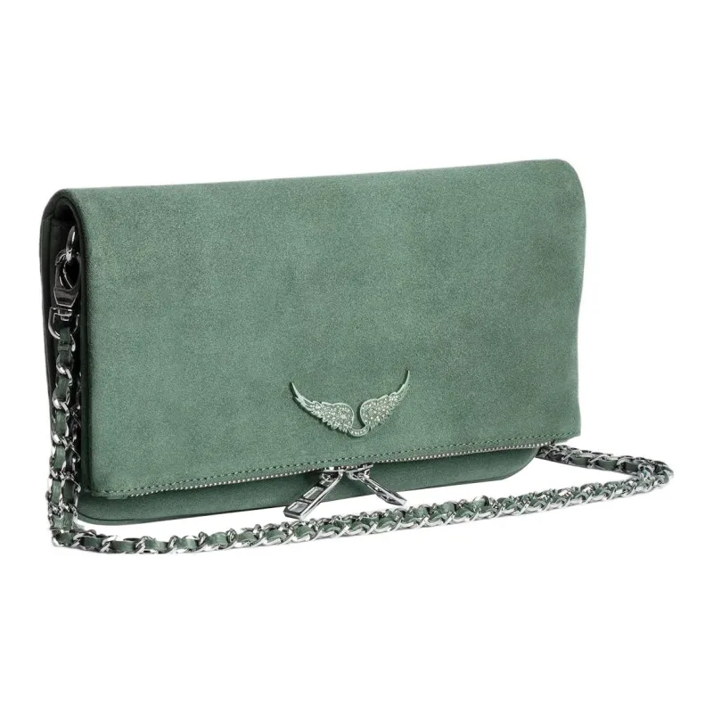 Zadig & Voltaire Suede Clutch Handbag Shoulder Bag Women's Green-1
