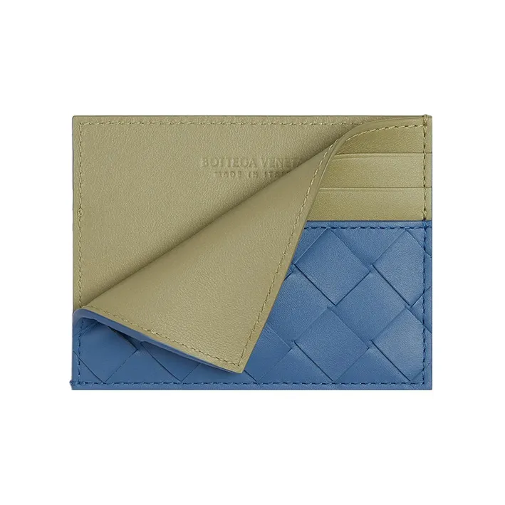Bottega Veneta Calfskin Card Clip Card Holder Men's Blue/Slate Gray-2