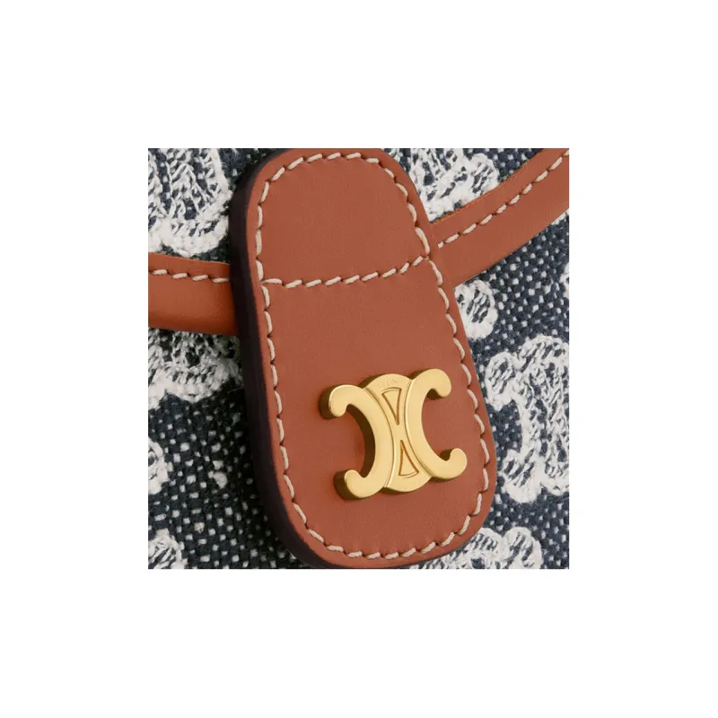 CELINE TriompheBesace Fabric Shoulder Bag Crossbody Bag Mini Women's Marine Blue-4