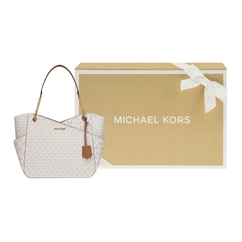 MICHAEL KORS Jet Set Canvas Commute Bag, Tote Bag, Shopping Bag, Handbag Large Size Women's Vanilla White-4