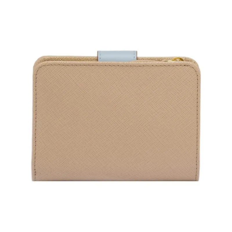 PRADA Saffiano Leather Wallet Trumpets Women's Sand/Light Blue-1