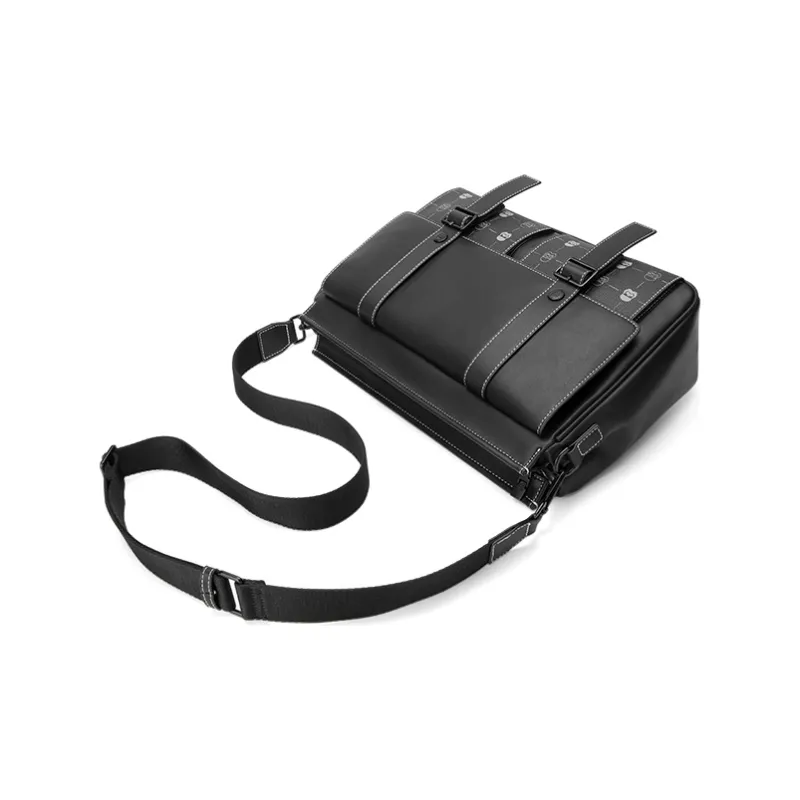 GUDI Microfiber Synthetic Leather Crossbody Bag Detachable Shoulder Strap Adjustable Large Size Men's Black-4