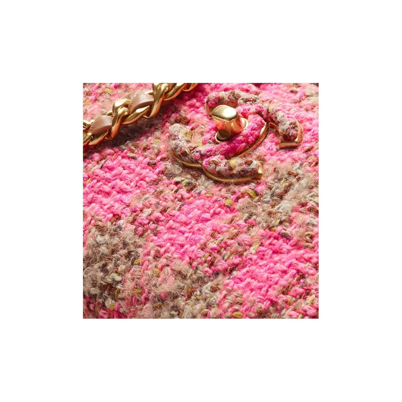 CHANEL 22K Autumn And Winter Wool Twill Soft Woolen Flap Bag, Shoulder Bag, Crossbody Bag Trumpets Women's Pink & Brown-2