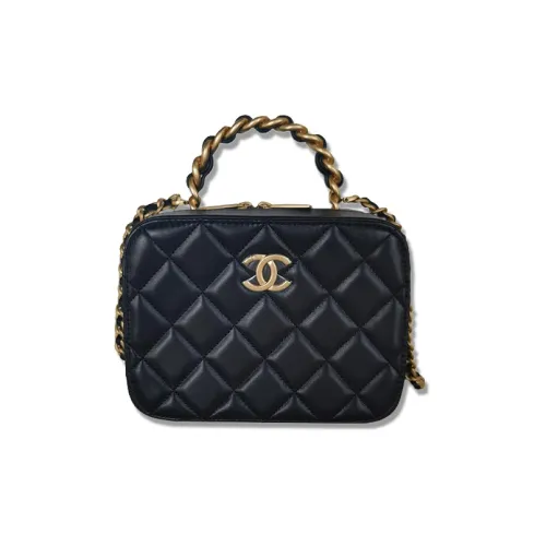 CHANEL Sheepskin Makeup Bag Chain Shoulder Bag Crossbody Bag Women's Black