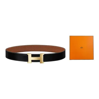 HERMES Constance Leather Belts Men Black Brown Box