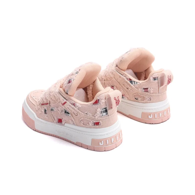 Jifffly Denim Tartan Anti Slip And Wear Resistant Height Increasing Low Top Skateboard Shoes Unisex Frosted Pink-4