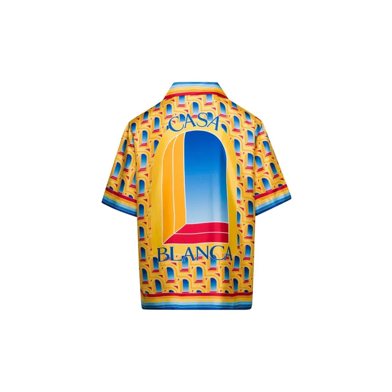 CASABLANCA L'Arche De Jour Cuban Collar Silk Shirt-1