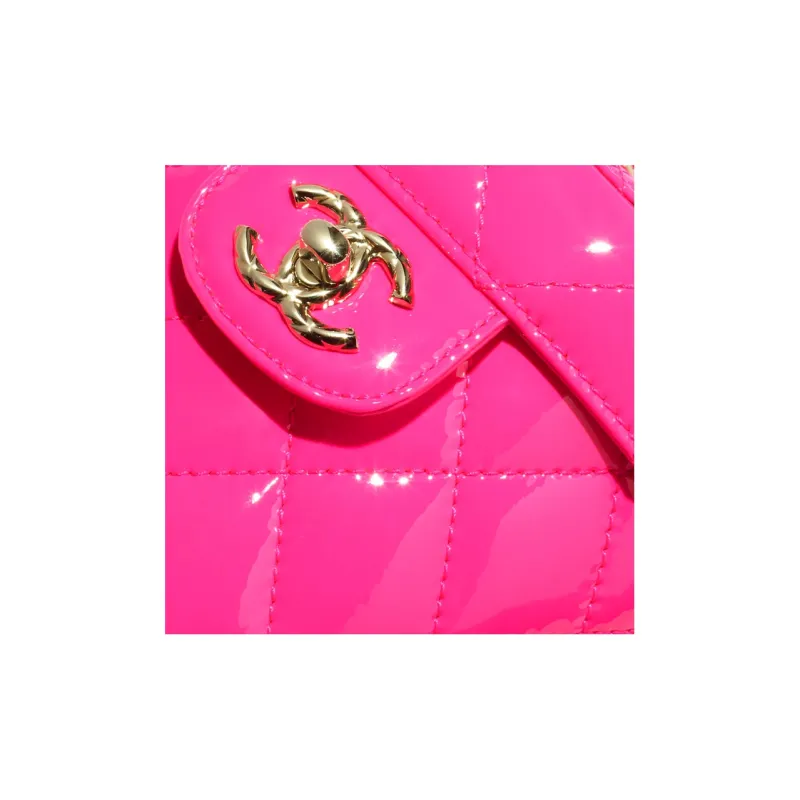 CHANEL Calf Patent Leather Makeup Bag Trumpets Women's Neon Pink-3
