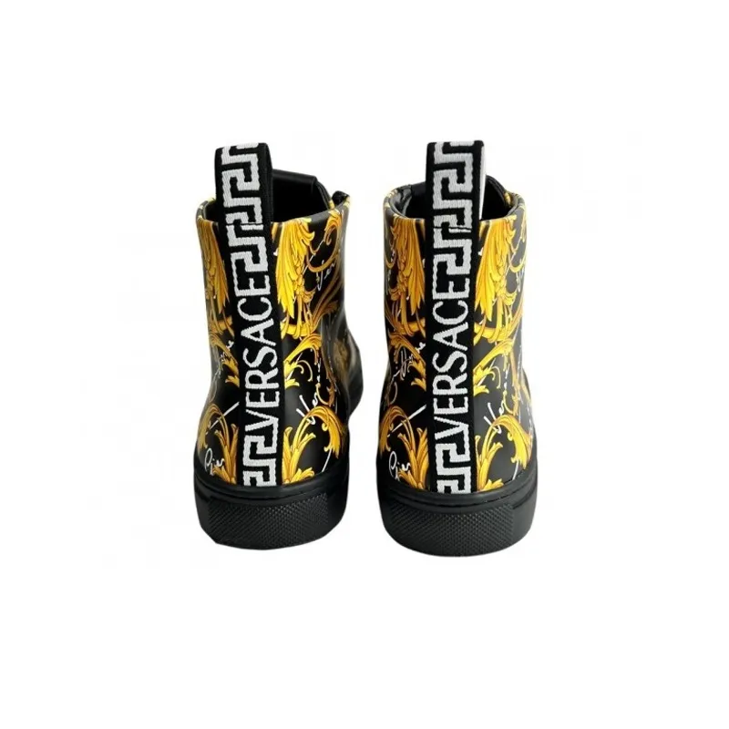 FANSIZHE Barocco High Top Stylish Skateboarding Shoes Men's Black Gold-5