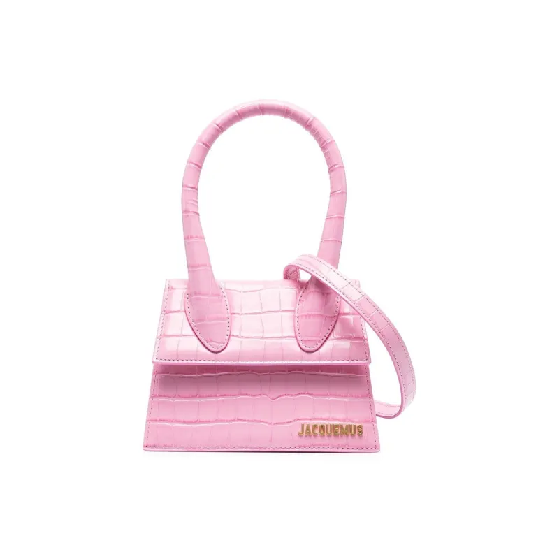 Jacquemus Le Chiquito Moyen Embossed Crocodile Pattern Calfskin Shoulder Bag Crossbody Bag Handbag Women's Pink-0
