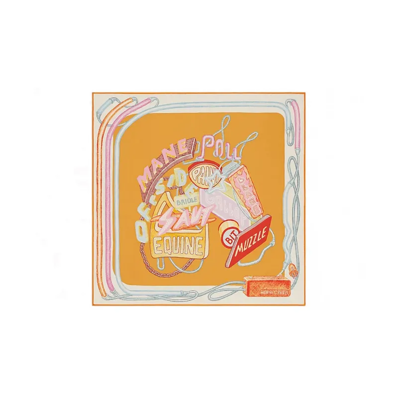 HERMES Chevaloscope Silk Scarves Unisex Yellow-0
