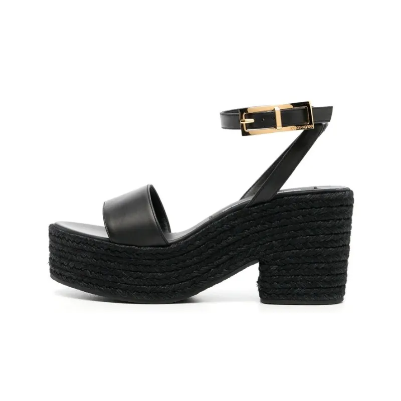 SERGIO ROSSI Open-toe Raffia Leather Sandals-0
