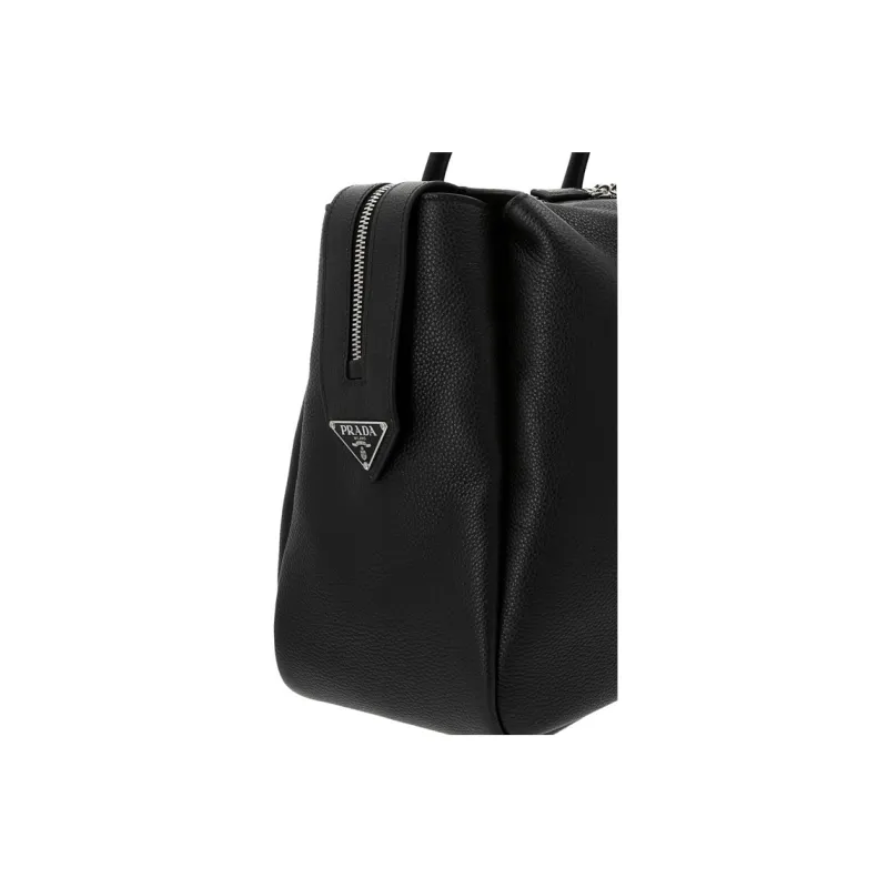 PRADA Leather Travel Bag Handbag Large Size Men's Black-3