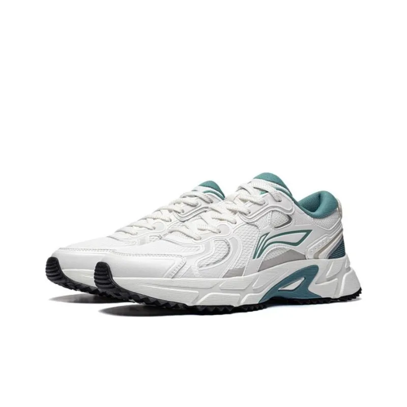LiNing Pick Up The Light Anti Slip And Wear Resistant Breathable Low Top Running Shoes Men's White Gray Green-2