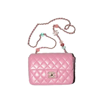 CHANEL Lambskin Square Chubby Flap Bag Shoulder Bag Crossbody Bag Women's Pink
