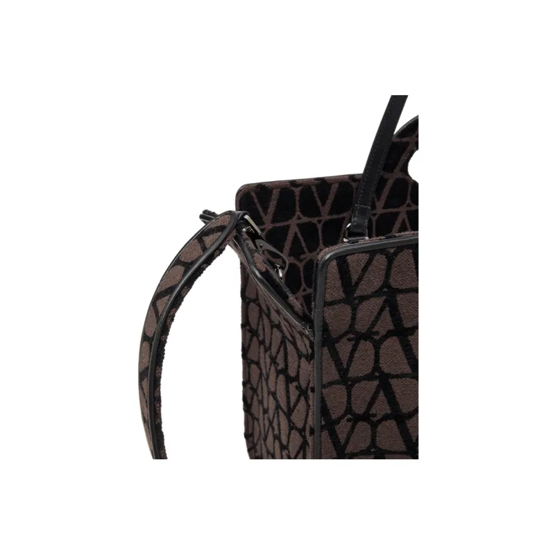 Valentino Leather Tote Bag, Shopping Bag, Shoulder Bag, Crossbody Bag, Handbag Men's Dark Coffee/Black-6