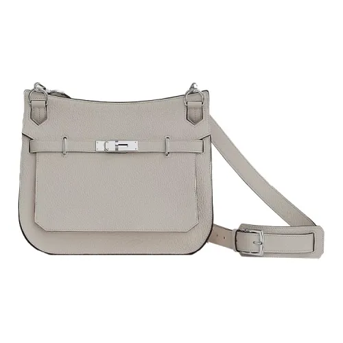 HERMES Jypsiere Clemence Bullock Leather Shoulder Bag Crossbody Bag Women's 8L Beton Glacier White Gray