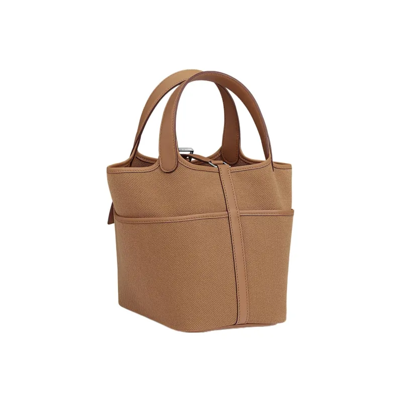 HERMES Picotin Goeland Canvas With Swift Calfskin Bucket Bag Pocket Bag Basket Bag Handbag Women's Milk Tea Beige-3