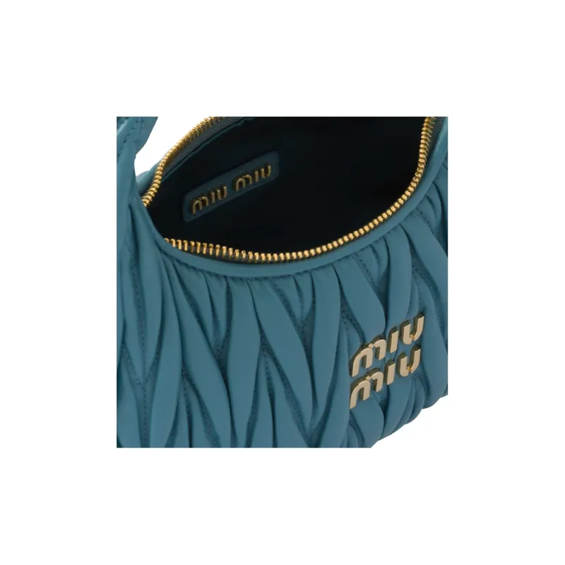 MIU MIU Wander Series Soft Sheep Leather Portable Crossbody Bag Shoulder Bag Women's Sea Blue-3