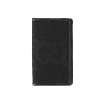 GUCCI Canvas With Leather Trim Canvas Bag Card Holder Large Size Men's Black