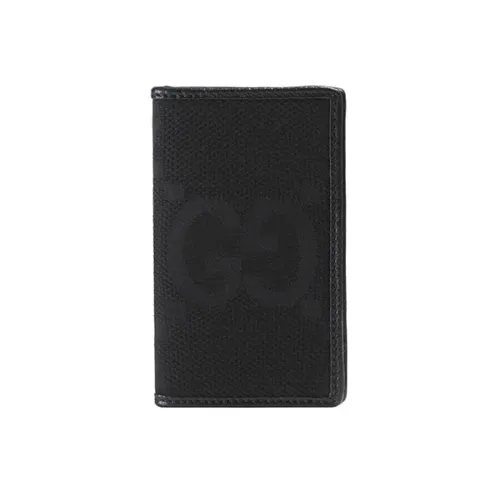 GUCCI Canvas With Leather Trim Canvas Bag Card Holder Large Size Men's Black