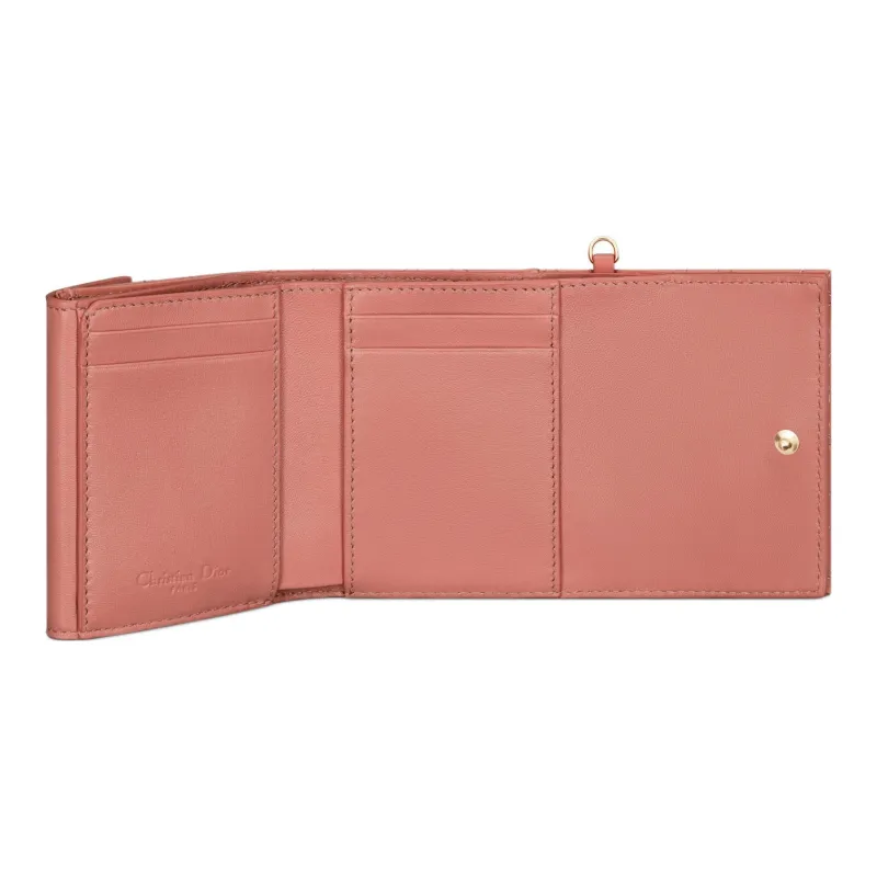 DIOR Lady Dior Patent Leather Calfskin Wallet Women's Bright Pink-4