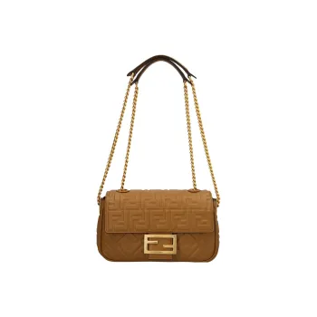 FENDI Baguette Lambskin Chain Bag Portable Crossbody Bag Shoulder Bag Women's Brown