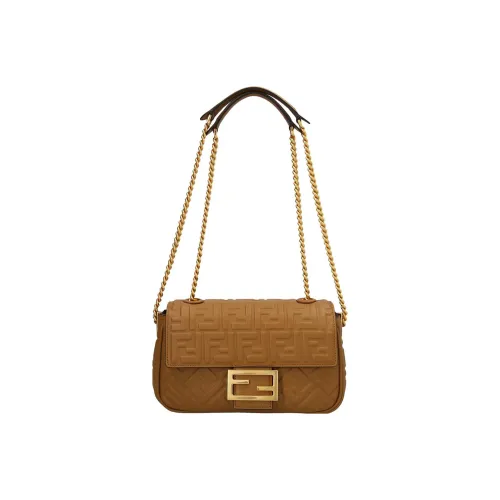 FENDI Baguette Lambskin Chain Bag Portable Crossbody Bag Shoulder Bag Women's Brown