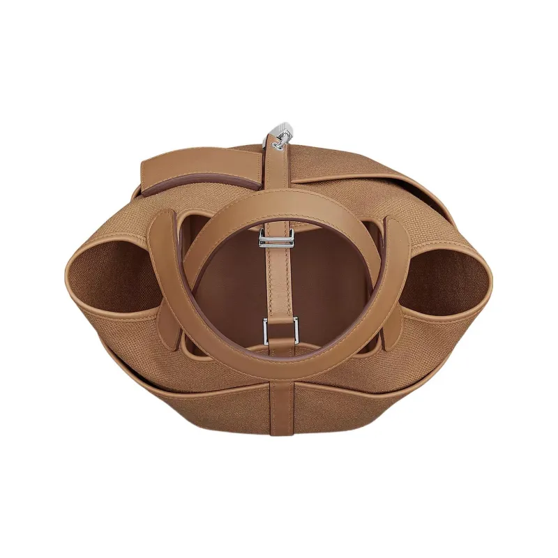 HERMES Picotin Goeland Canvas With Swift Calfskin Bucket Bag Pocket Bag Basket Bag Handbag Women's Milk Tea Beige-1