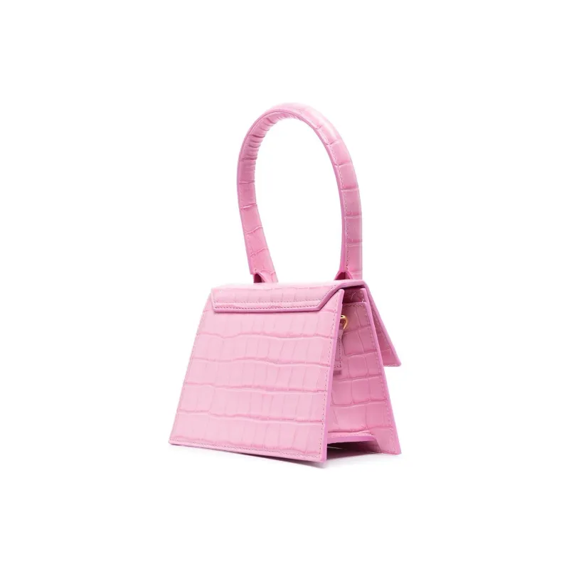 Jacquemus Le Chiquito Moyen Embossed Crocodile Pattern Calfskin Shoulder Bag Crossbody Bag Handbag Women's Pink-1