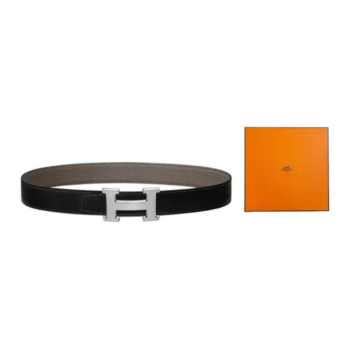 HERMES Leather Belt Men Black/Tin Gray - Boxed