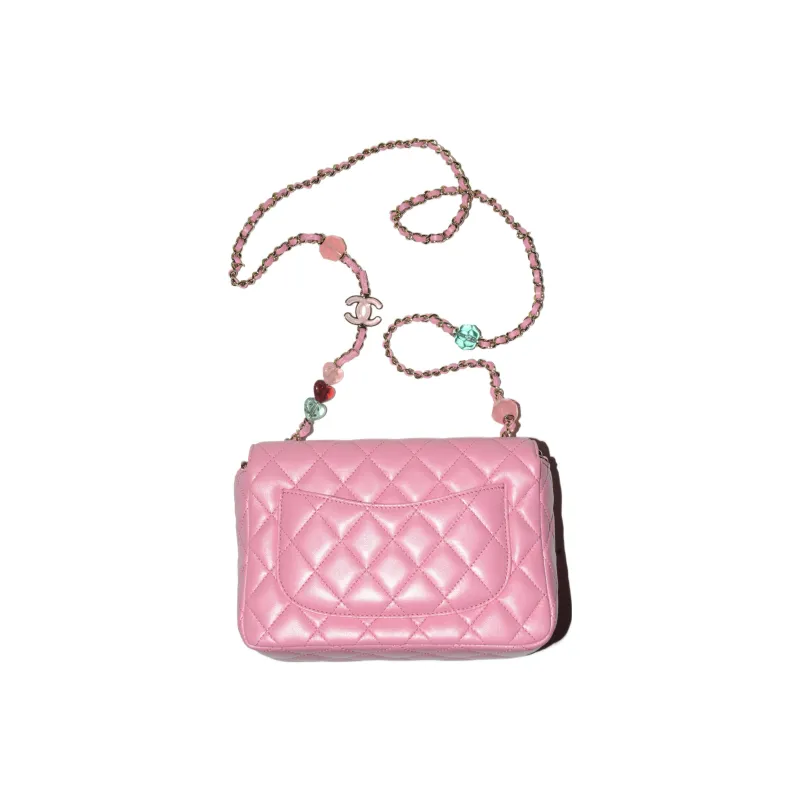 CHANEL Lambskin Mini Square Flap Bag, Flap Bag, Shoulder Bag, Crossbody Bag Women's Pink-1