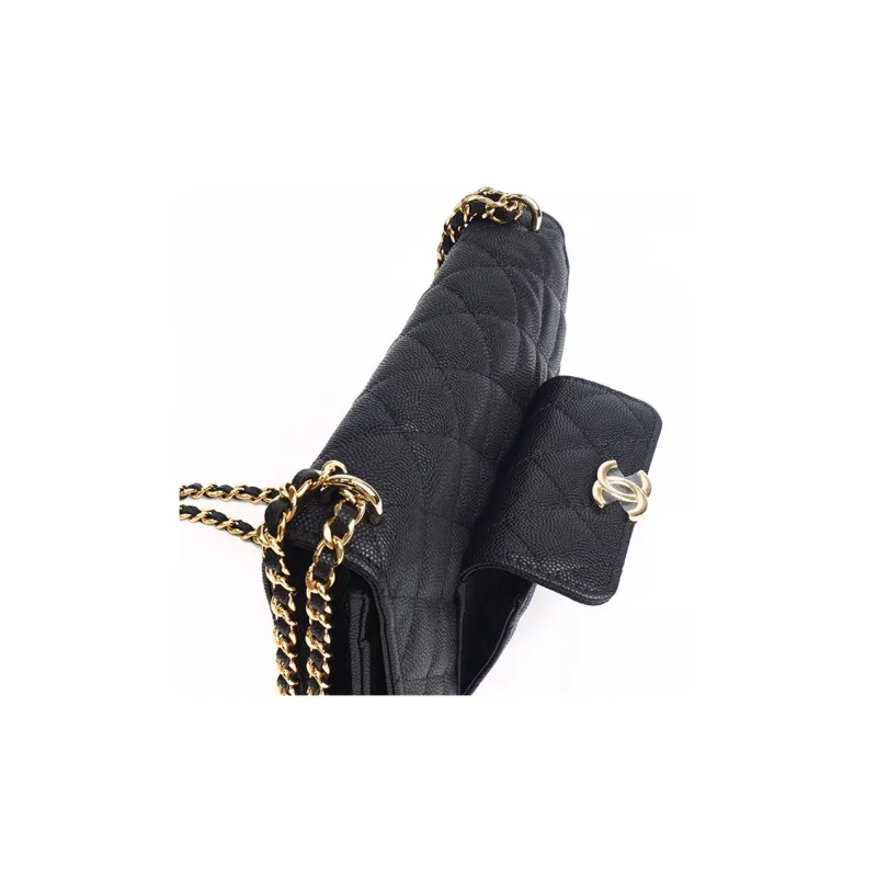 CHANEL WOC Litchi Grain Cow Leather 2 in 1 Pocket Bag, Chain Bag, Shoulder Bag, Crossbody Bag Tubas Women's Black-3