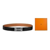 HERMES Leather Belts Men Black Gold-Box